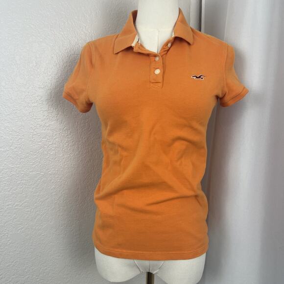 Y2K Hollister Top Womens Medium Orange Fitted Polo Preppy Academia Classic Retro - Picture 1 of 11